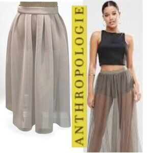 Anthropologie Taupe Sheer Layered Midi Skirt